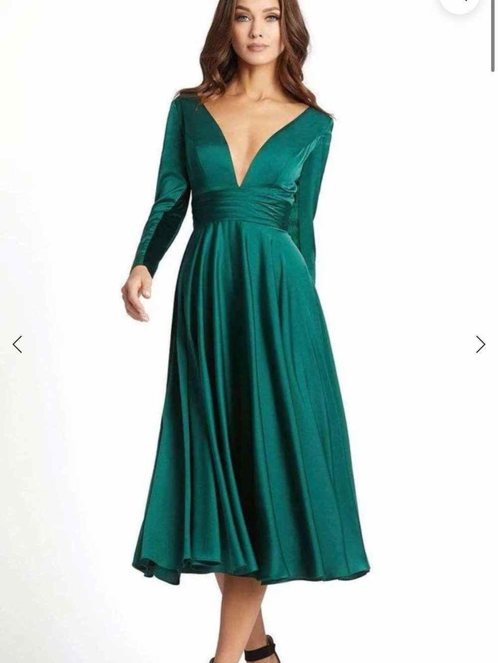Mac Duggal Emerald Green Long Sleeve Plunge Midi Dress